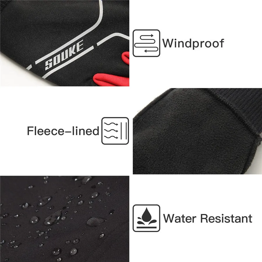 Men's Women's Touch Screen Padded  Water Resistant Windproof Running Biking Cycling Glove-ST1902-Red