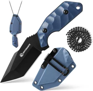 Mini Neck Knife X-TAN-K, 3.07" Full Tang Tanto Knife with 5Cr14MoV Steel Blade, Horizontal Carry for Camping & Tactical Use