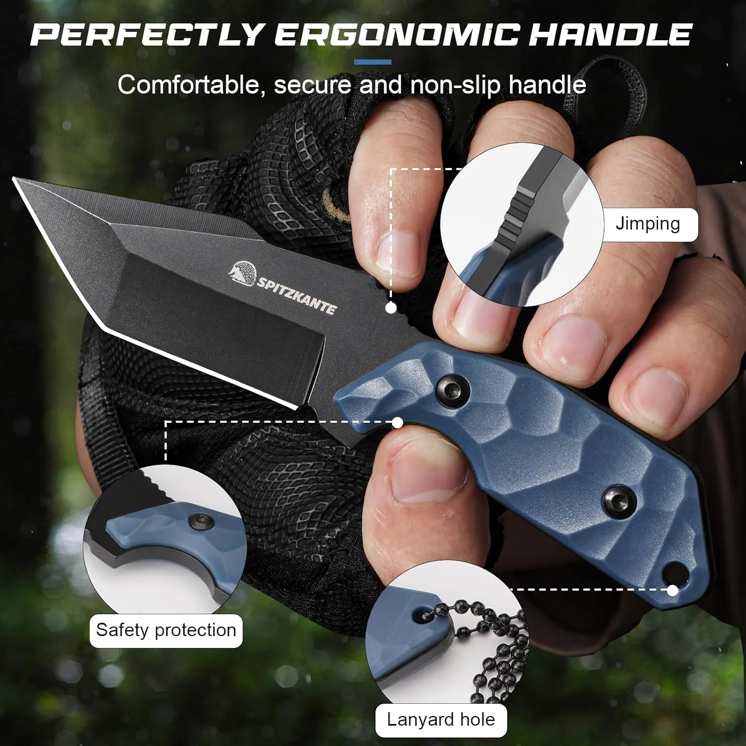 Mini Neck Knife X-TAN-K, 3.07" Full Tang Tanto Knife with 5Cr14MoV Steel Blade, Horizontal Carry for Camping & Tactical Use