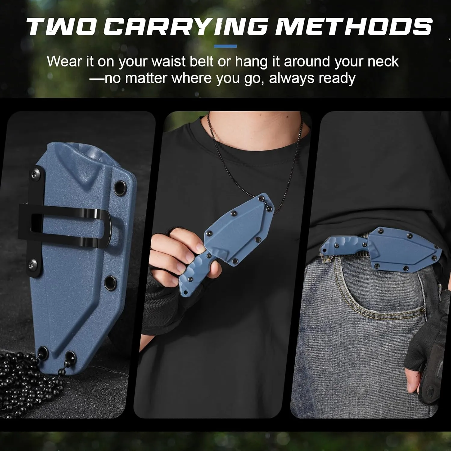 Mini Neck Knife X-TAN-K, 3.07" Full Tang Tanto Knife with 5Cr14MoV Steel Blade, Horizontal Carry for Camping & Tactical Use