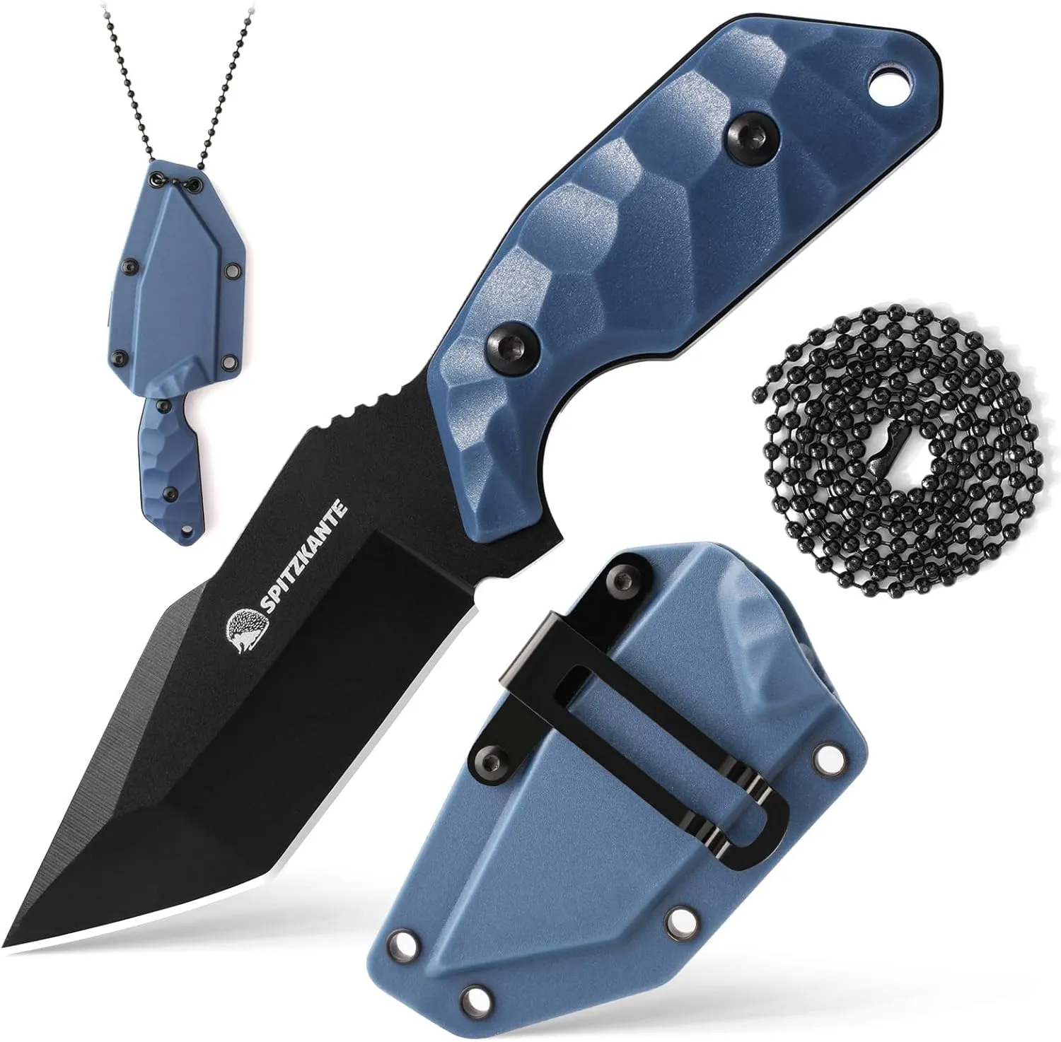 Mini Neck Knife X-TAN-K, 3.07" Full Tang Tanto Knife with 5Cr14MoV Steel Blade, Horizontal Carry for Camping & Tactical Use