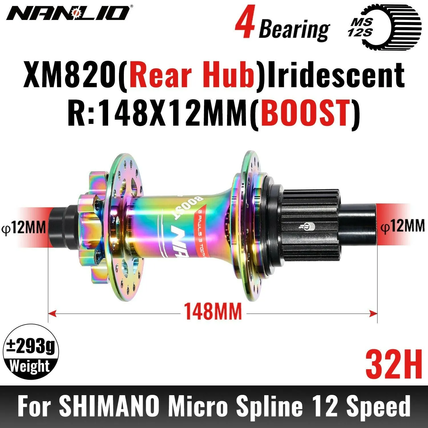 MTB Bicycle Hub Nanlio XM820 Boost Rear 12x148MM THRU TA 28H 32 Holes HG XD MS 8s 9s 10s 11s 12 Speed E-Bike Part K7 SX NX 12V