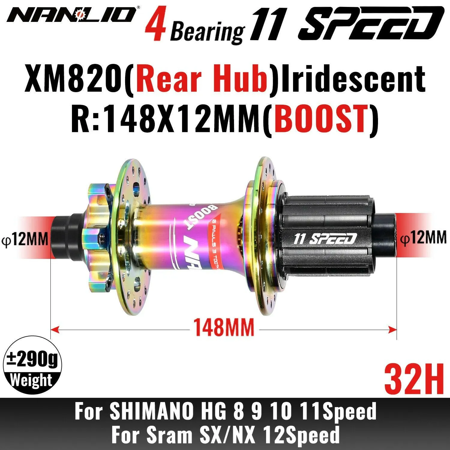 MTB Bicycle Hub Nanlio XM820 Boost Rear 12x148MM THRU TA 28H 32 Holes HG XD MS 8s 9s 10s 11s 12 Speed E-Bike Part K7 SX NX 12V