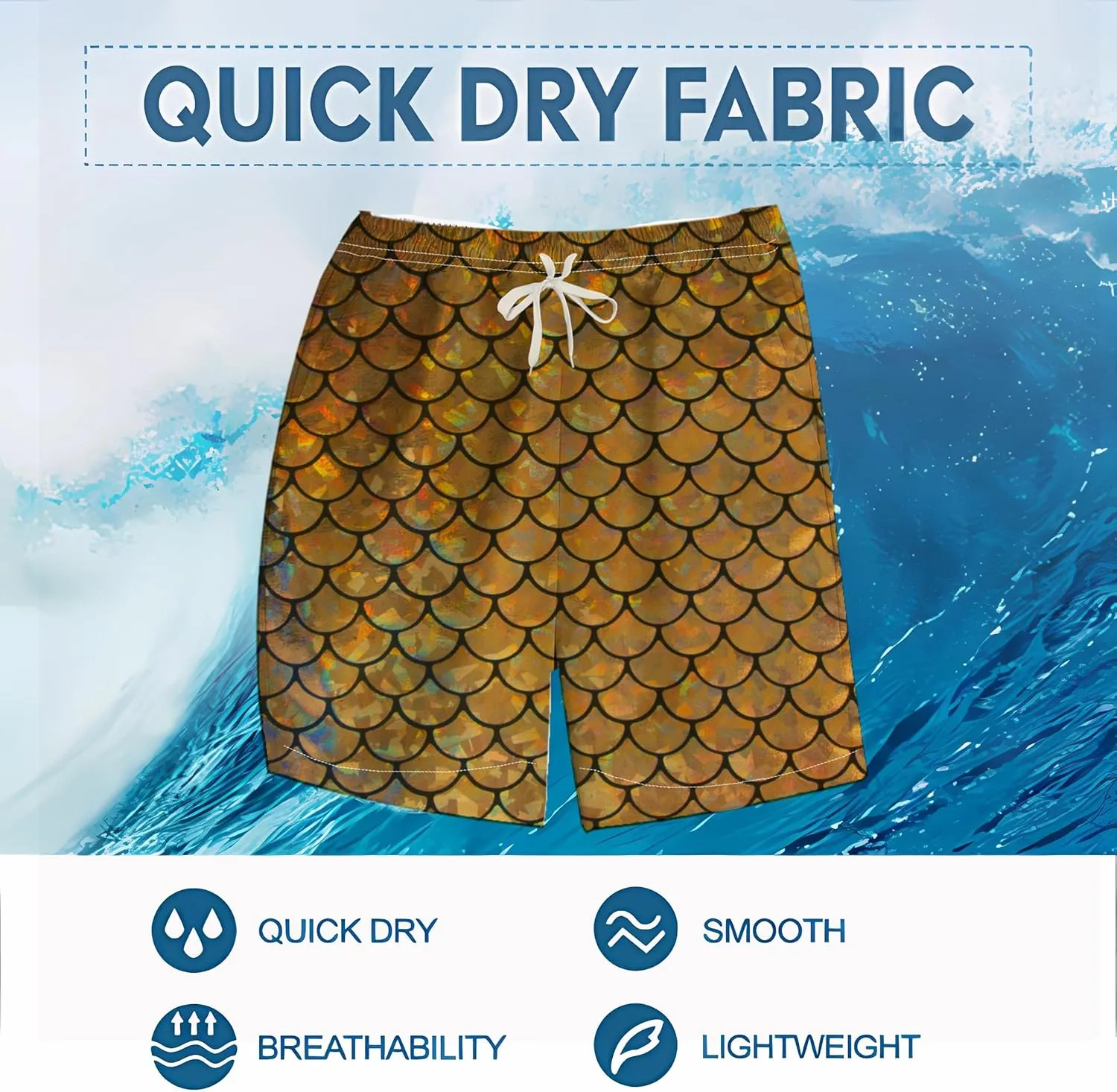 Novelty Fish Scale Board Shorts Funny Striped Graphic Beach Shorts