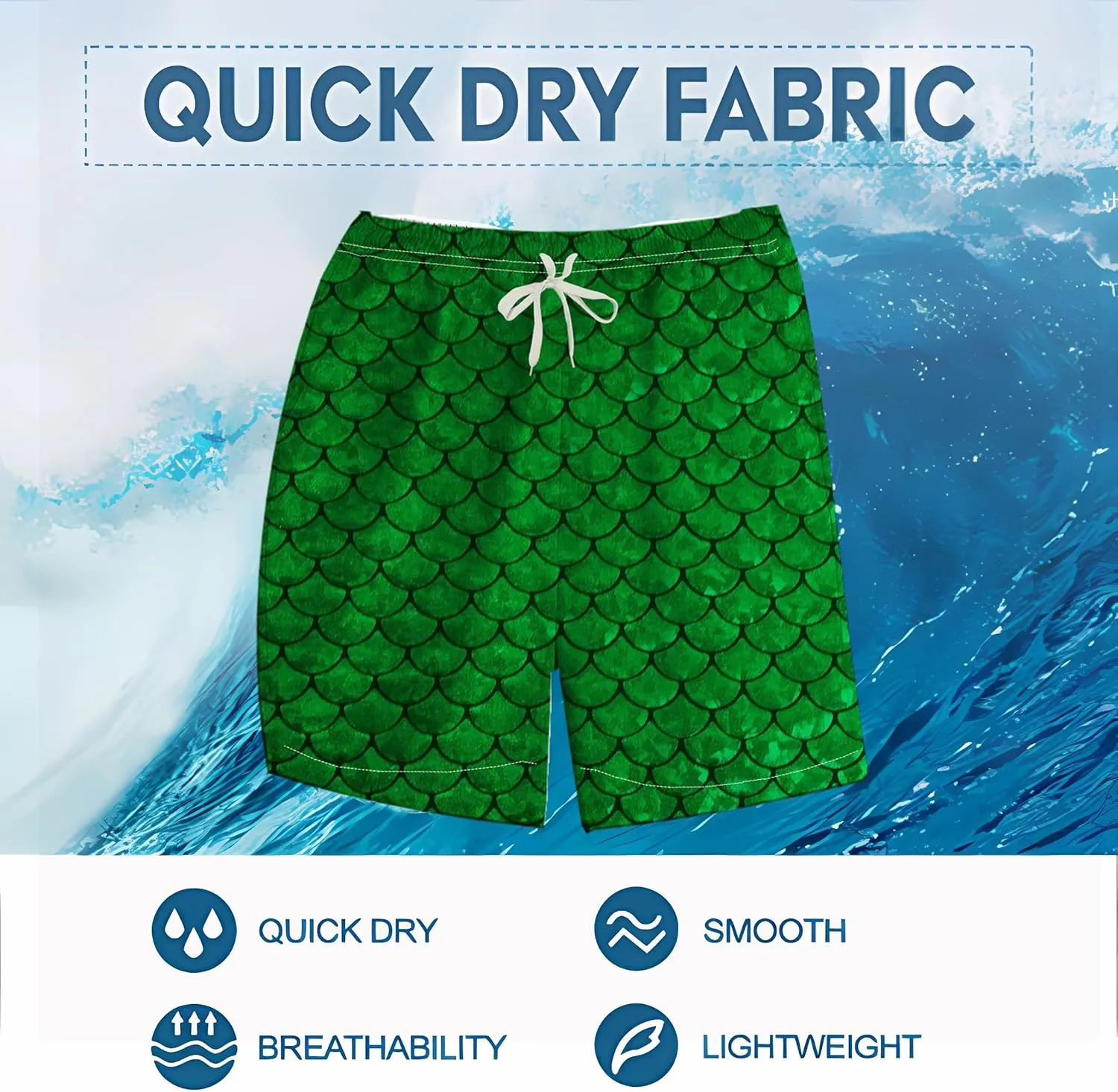 Novelty Fish Scale Board Shorts Funny Striped Graphic Beach Shorts