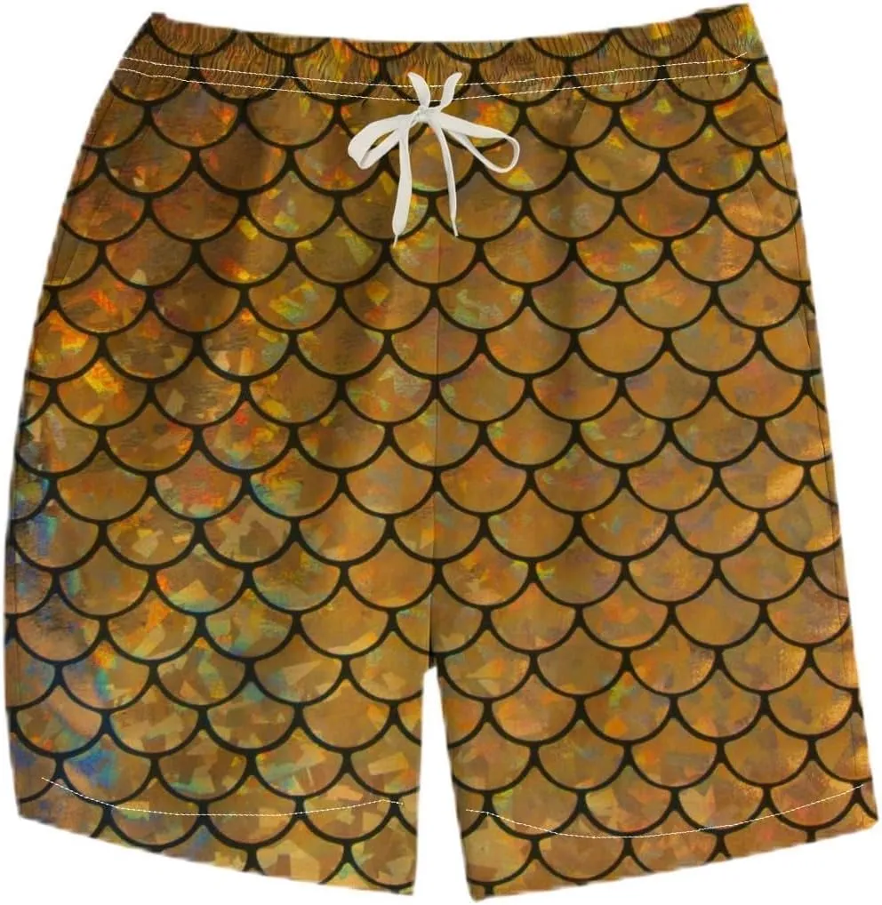 Novelty Fish Scale Board Shorts Funny Striped Graphic Beach Shorts