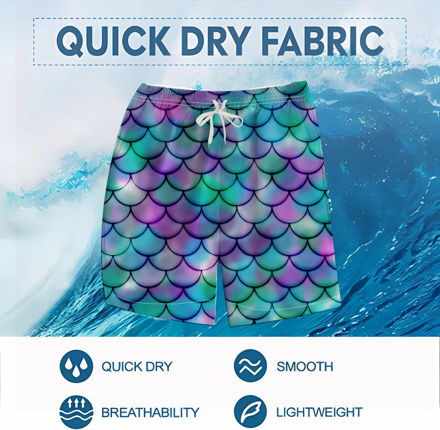 Novelty Fish Scale Board Shorts Funny Striped Graphic Beach Shorts
