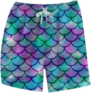 Novelty Fish Scale Board Shorts Funny Striped Graphic Beach Shorts
