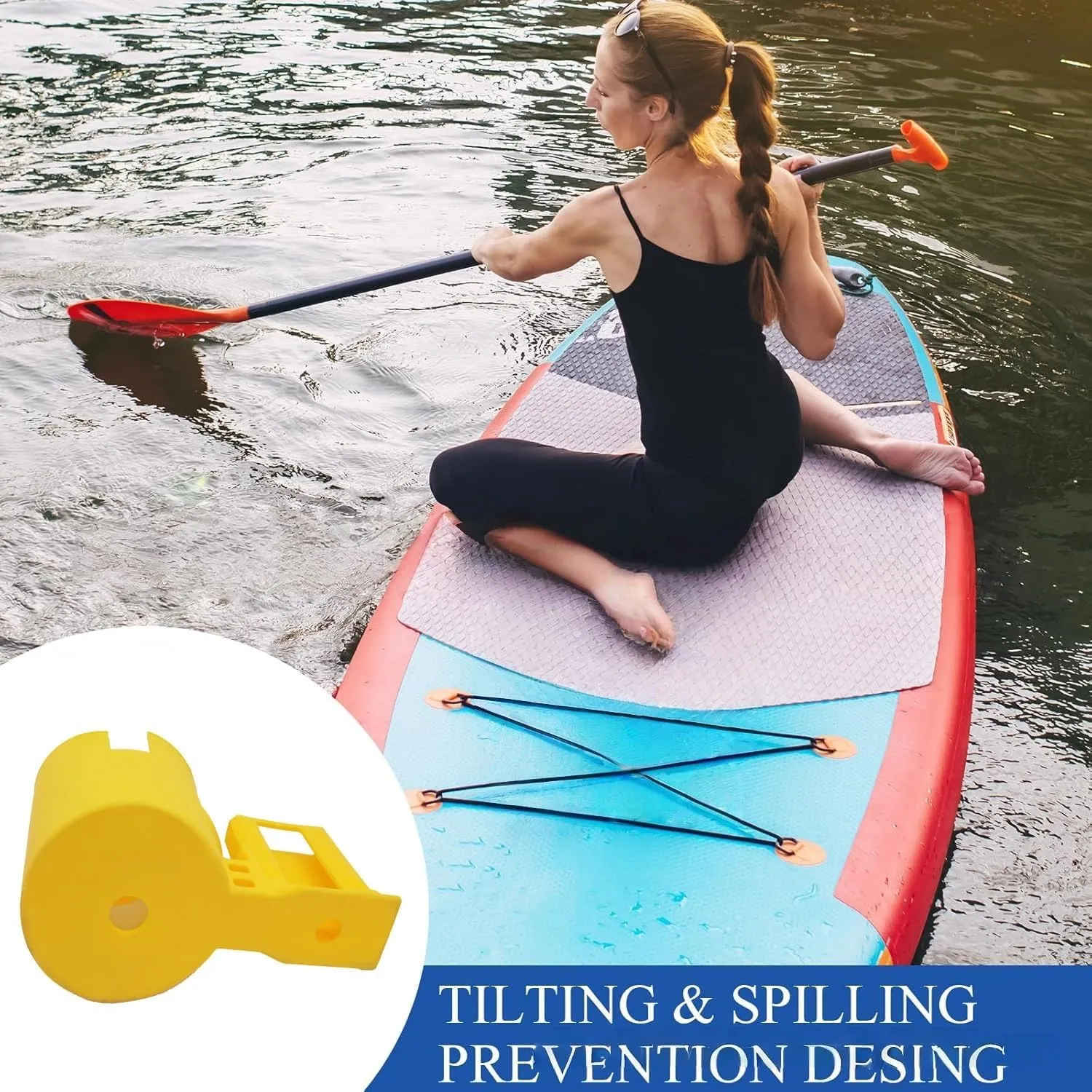 Paddleboard Cup Holder with Mobile Phone Holder, Surfboard Kayak Accessory, 2 in 1 Silicone Sup Drink Holder, Non-Tipping Stand Up Paddleboard Drink Holder (Orange)