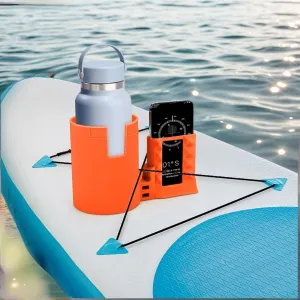 Paddleboard Cup Holder with Mobile Phone Holder, Surfboard Kayak Accessory, 2 in 1 Silicone Sup Drink Holder, Non-Tipping Stand Up Paddleboard Drink Holder (Orange)