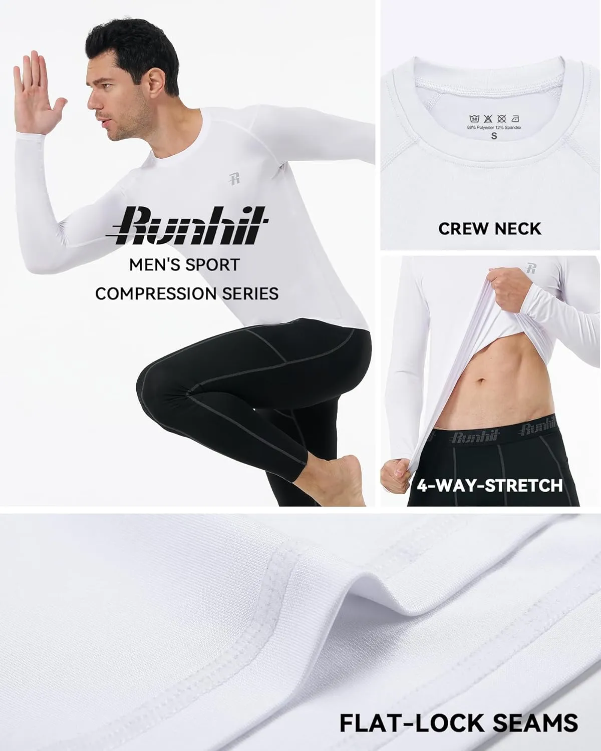 Runhit Long Sleeve Compression Shirts for Men, UPF 50  Men's Compression Shirts, Running Athletic Workout Base Layer