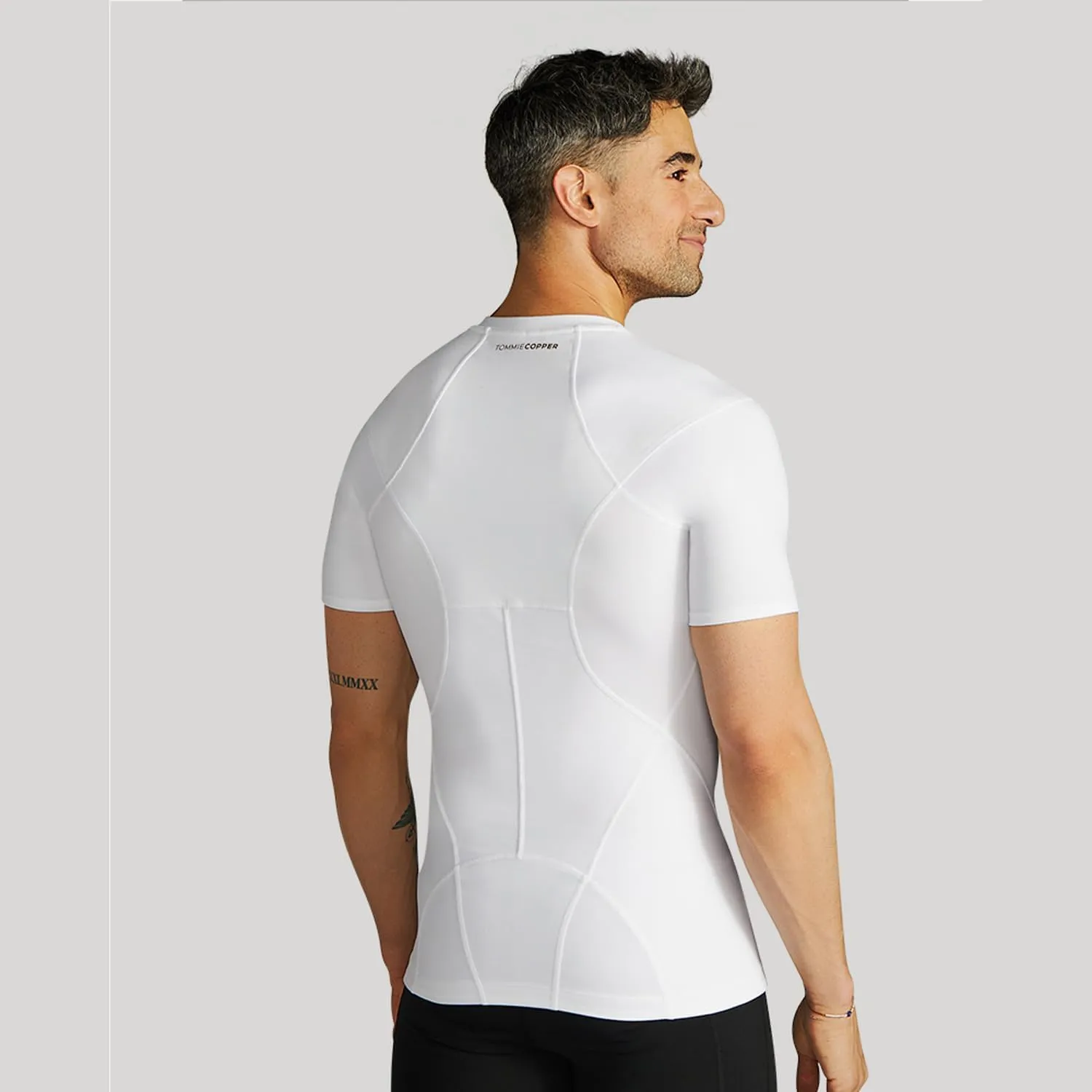 Tommie Copper Mens Short Sleeve Compression Shirt with Front Zipper  Full Back & Shoulder Support, Posture Corrector