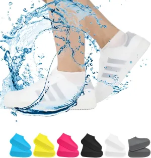 Waterproof Shoe Covers, Non-Slip Water Resistant Overshoes Silicone Rubber Rain Shoe Cover Outdoor cycling Protectors apply to Men, Women, Kids (X-Large, White)