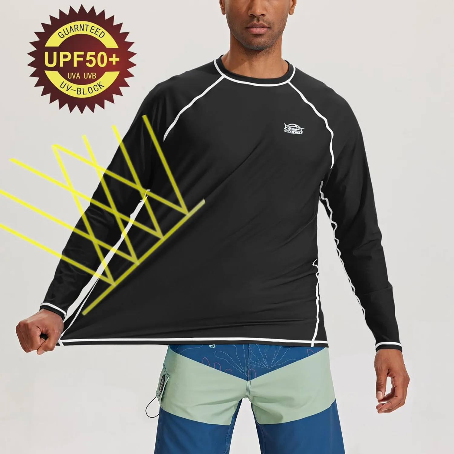 Willit Men's Rash Guard Swim Shirts SPF Water Shirt Long Sleeve UPF 50  Sun Protection Loose Fit Quick Dry