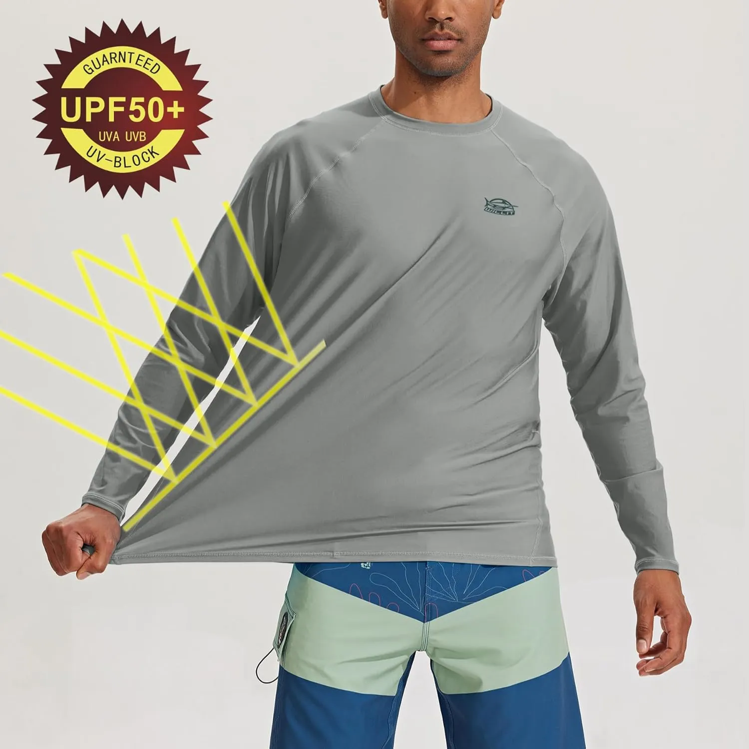 Willit Men's Rash Guard Swim Shirts SPF Water Shirt Long Sleeve UPF 50  Sun Protection Loose Fit Quick Dry