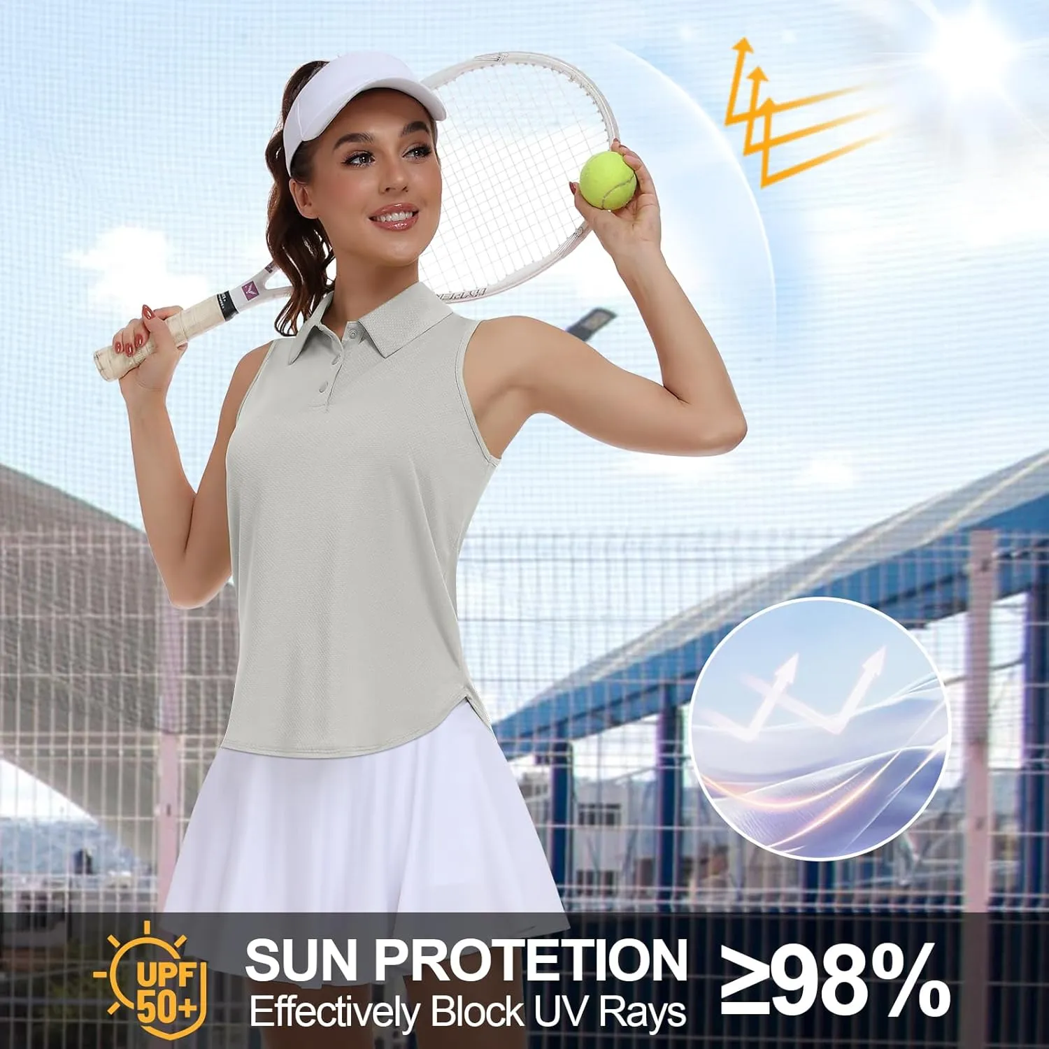 Women Golf Shirt UPF 50  Tennis Sleeveless Collared Polo Shirt Dry Fit Racerback Workout Tank Tops