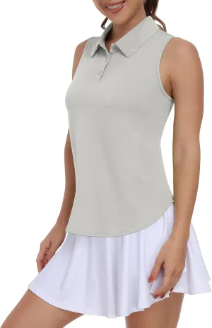 Women Golf Shirt UPF 50  Tennis Sleeveless Collared Polo Shirt Dry Fit Racerback Workout Tank Tops