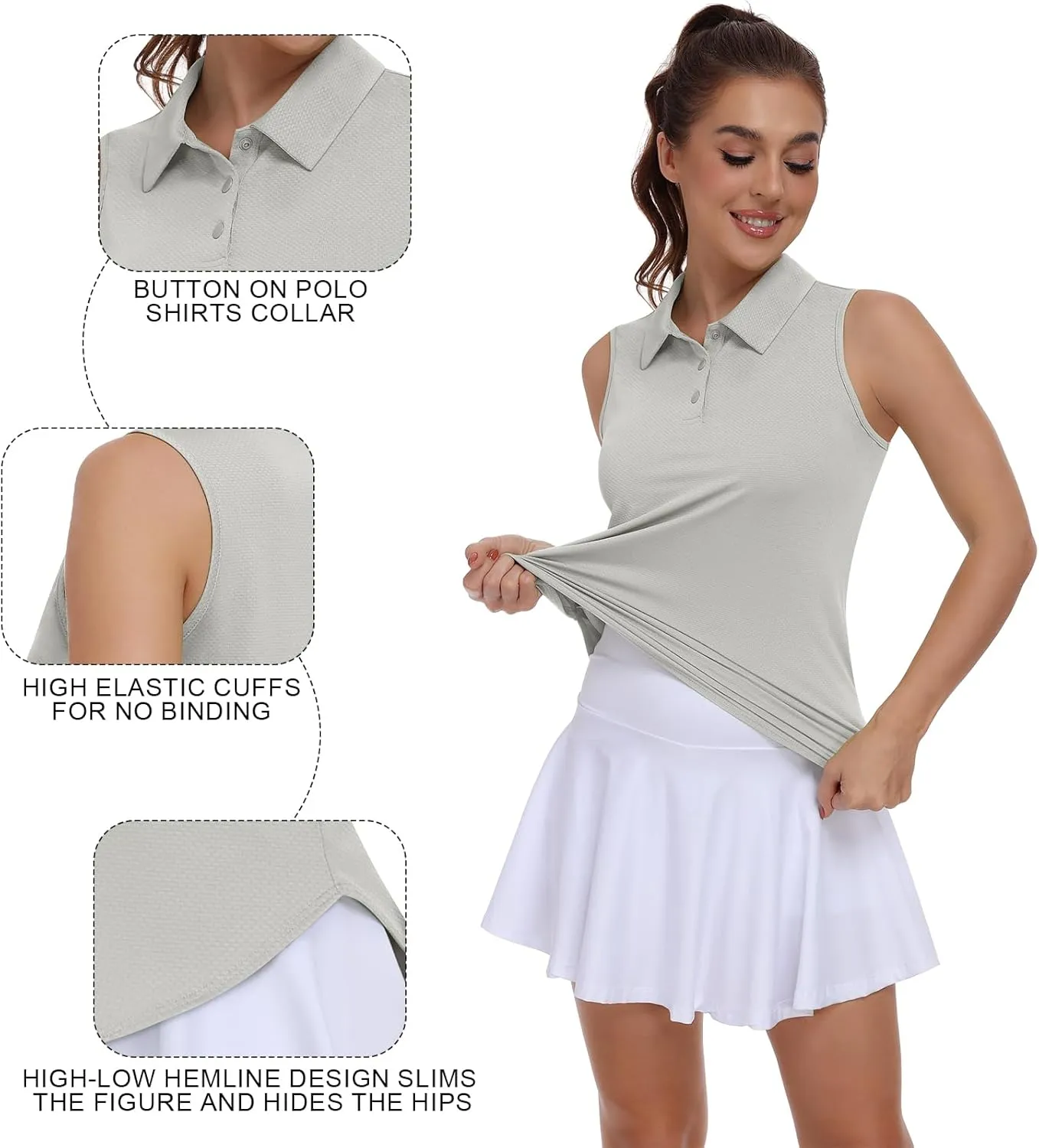 Women Golf Shirt UPF 50  Tennis Sleeveless Collared Polo Shirt Dry Fit Racerback Workout Tank Tops