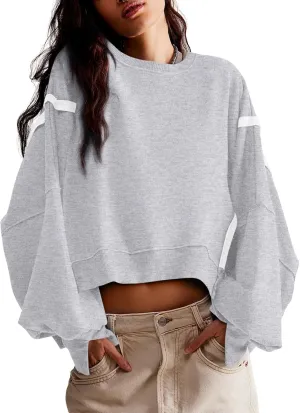 Zwurew Womens Casual Sweatshirt Long Sleeve Tops Crewneck Loose Fit Tee Pullover Crop Tshirt Side Slit Fall Fashion 2024
