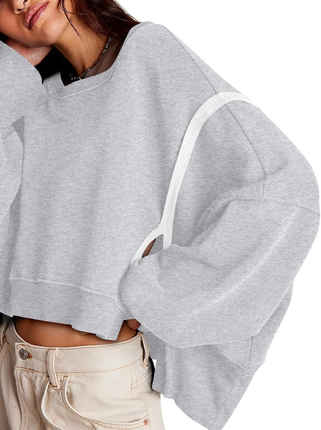 Zwurew Womens Casual Sweatshirt Long Sleeve Tops Crewneck Loose Fit Tee Pullover Crop Tshirt Side Slit Fall Fashion 2024